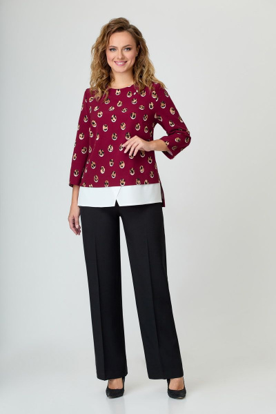 Красная блуза из текстиля длиной 69 см для ежедневного стиля DaLi 3373а бордо - фото 2