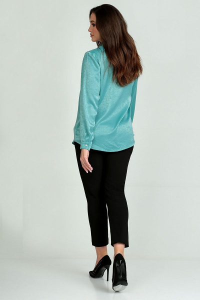 Элегантная свободная блуза с складками и воротником-стойкой Таир-Гранд 62195 бирюза - фото 4