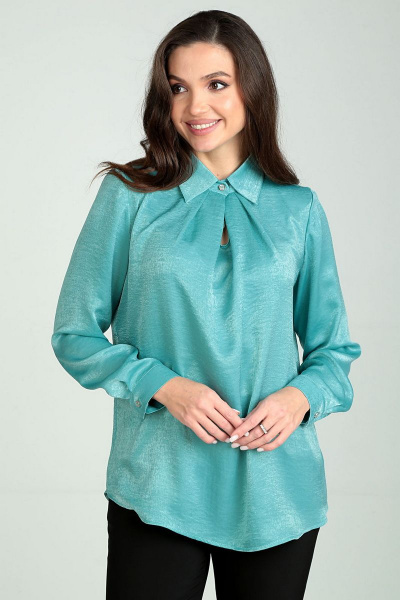 Элегантная свободная блуза с складками и воротником-стойкой Таир-Гранд 62195 бирюза - фото 1