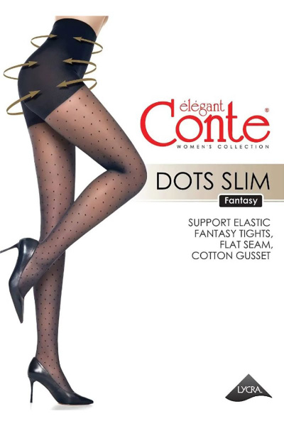 Черные тонкие фантазийные колготки 20 ден с мелкими точками CONTE Fantasy_Dots_slim Nero - фото 1