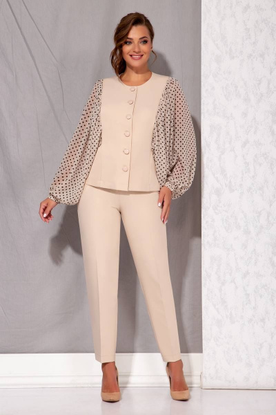Брюки, жакет Beautiful&Free 3091 бежевый+горох - фото 2