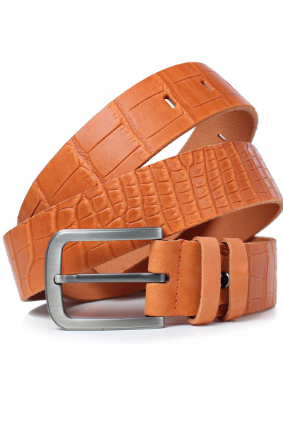 Ремень из натуральной кожи оранжевый, с тиснением и пряжкой Galanteya 38322.22с2746к45 2р оранжевый - фото 2