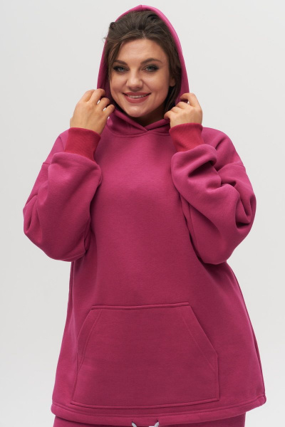 Розовый спортивный костюм из трикотажа с капюшоном и карманами Anelli 976 малина - фото 5