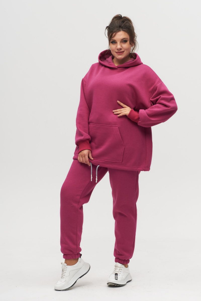 Розовый спортивный костюм из трикотажа с капюшоном и карманами Anelli 976 малина - фото 4