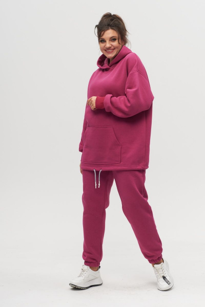 Розовый спортивный костюм из трикотажа с капюшоном и карманами Anelli 976 малина - фото 1