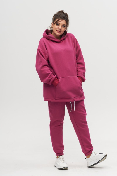Розовый спортивный костюм из трикотажа с капюшоном и карманами Anelli 976 малина - фото 3