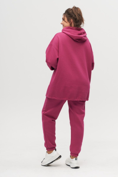 Розовый спортивный костюм из трикотажа с капюшоном и карманами Anelli 976 малина - фото 2