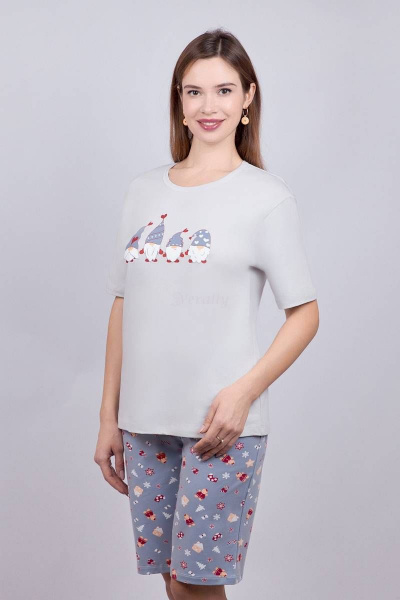 Мультиколор домашняя пижама майка оверсайз и шорты с принтом Verally 393-2 пряники - фото 3