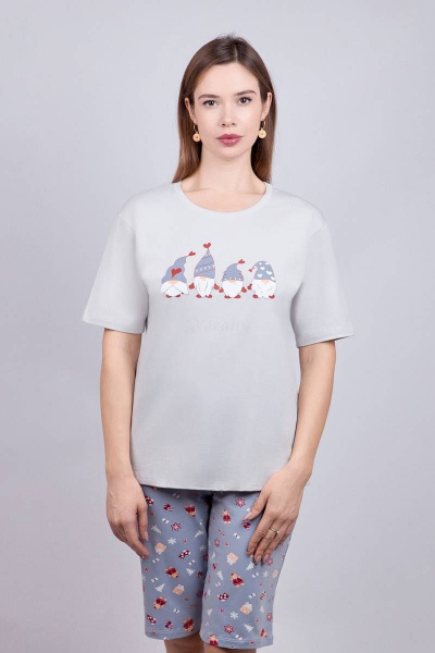 Мультиколор домашняя пижама майка оверсайз и шорты с принтом Verally 393-2 пряники - фото 1