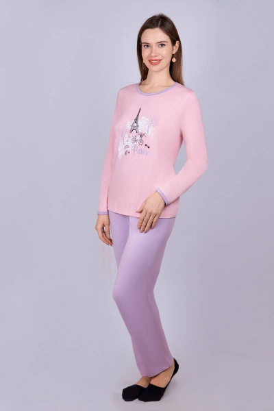 Домашняя пижама из трикотажа брюки и лонгслив в ярких тонах Verally 394-1 париж - фото 3