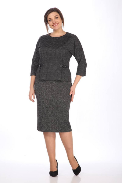 Костюм из трикотажа с юбкой с разрезом и нагрудными вытачками Lady Style Classic 1459 графитовый - фото 1