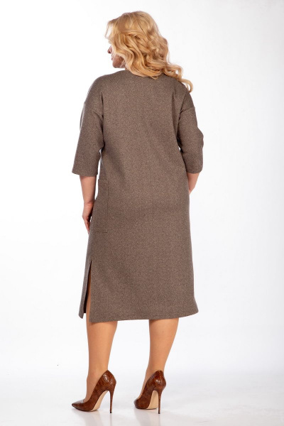 Демисезонное платье из трикотажа с разрезами и карманами Michel chic 2118 коричневый - фото 6