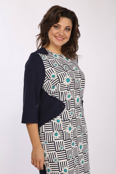 Платье прямого силуэта с рукавами 3/4 из текстиля Lady Style Classic 1168 темно-синий_с_молочным - фото 3