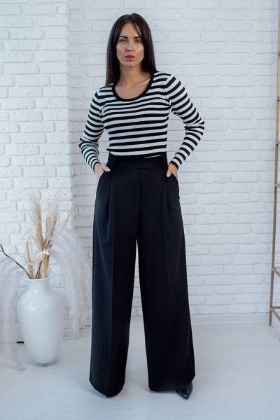 Бизнес брюки палаццо из текстиля на широкую посадку Gold Style 2504-1 синий - фото 2