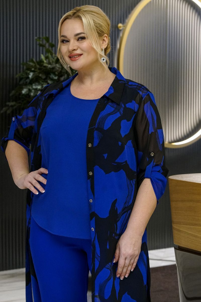 Блуза, брюки, кардиган Alani Collection 1849 василек - фото 8