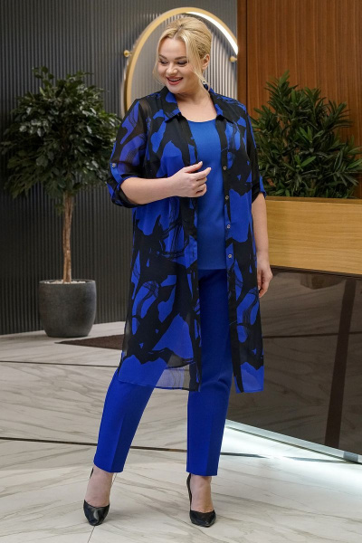Блуза, брюки, кардиган Alani Collection 1849 василек - фото 5