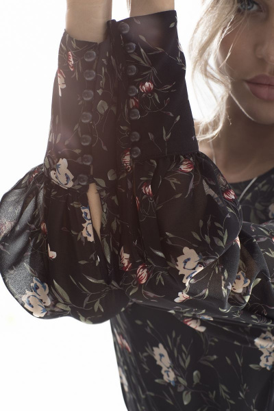 Платье на каждый день с рисунком из ткани и шифона с поясом Golden Valley 4708 черный - фото 8