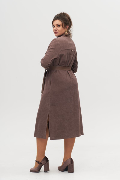 Платье-рубашка из текстиля, длина миди, с поясом и карманами Anelli 1247 бежевый - фото 5