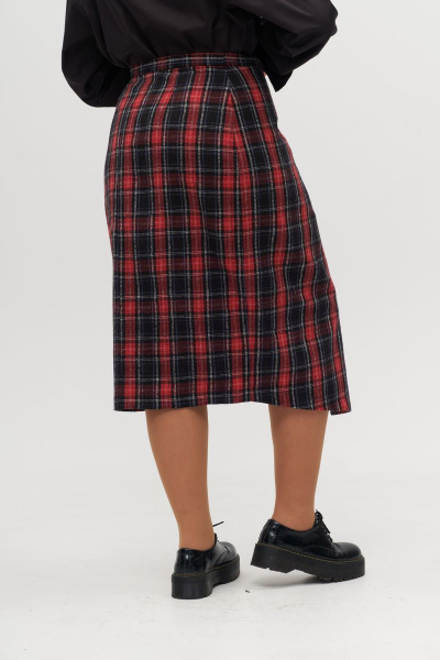 Юбка на запах с асимметричным краем ниже колена Anelli 1310 красная_клетка - фото 2