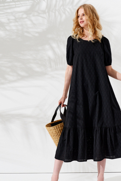 Платье из хлопка летнее короткое с пышными рукавами Панда 104780w черный - фото 3