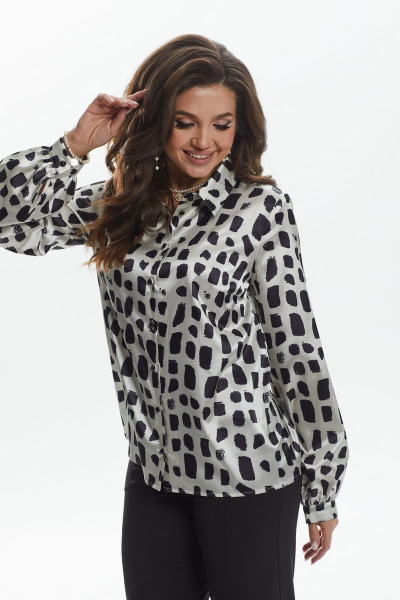 Блуза из текстиля с застежкой на стойке и длинным рукавом MALI 622-074 страчателла - фото 5