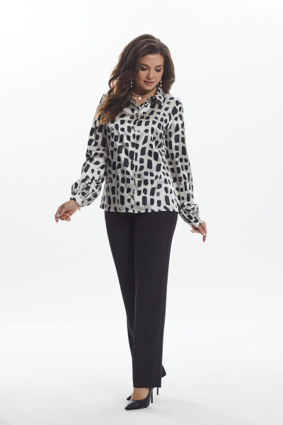 Блуза из текстиля с застежкой на стойке и длинным рукавом MALI 622-074 страчателла - фото 7