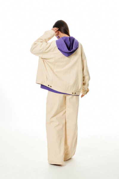 Джинсовые бежевые брюки прямого кроя с карманами и застежкой ELLETTO 2252 - фото 8