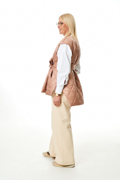 Джинсовые бежевые брюки прямого кроя с карманами и застежкой ELLETTO 2252 - фото 3