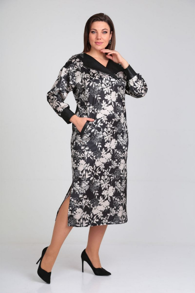 Платье с контрастным принтом и эко-кожей с поясом VIA-Mod 534 - фото 2