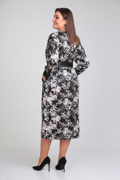 Платье с контрастным принтом и эко-кожей с поясом VIA-Mod 534 - фото 4