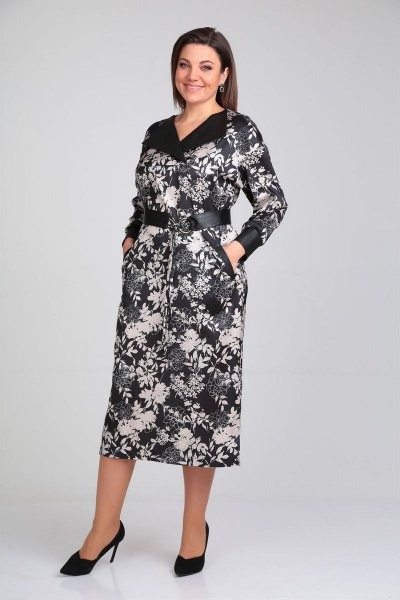 Платье с контрастным принтом и эко-кожей с поясом VIA-Mod 534 - фото 3