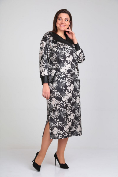 Платье с контрастным принтом и эко-кожей с поясом VIA-Mod 534 - фото 1