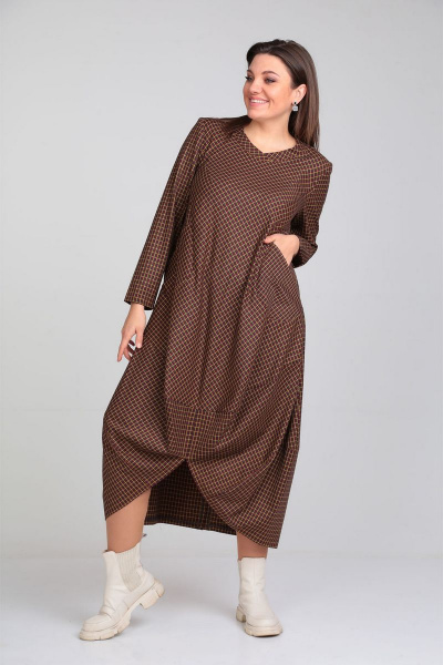 Стильное бохо платье из костюмной ткани в клетку VIA-Mod 538 - фото 2