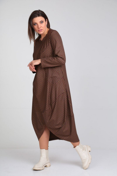Стильное бохо платье из костюмной ткани в клетку VIA-Mod 538 - фото 1