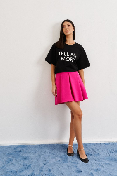 Розовая юбка мини с декоративными складками и карманами ANNETE A334 - фото 4