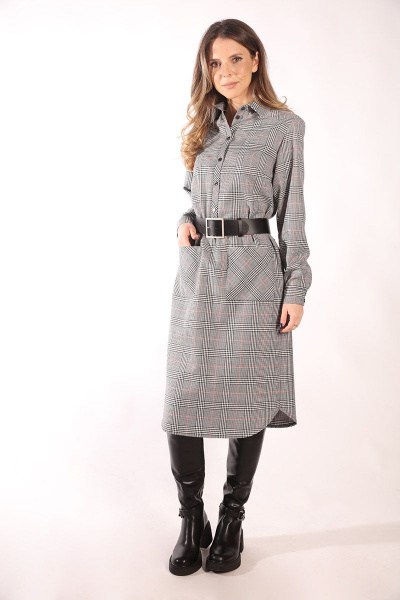 Демисезонное платье-рубашка в клетку с поясом из текстиля LM KB1281 - фото 2
