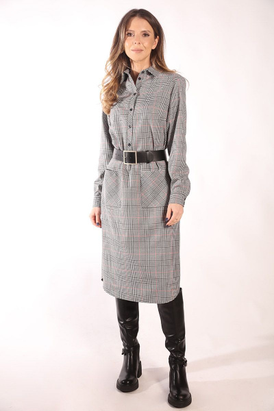 Демисезонное платье-рубашка в клетку с поясом из текстиля LM KB1281 - фото 1