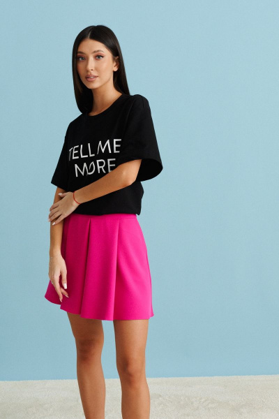 Розовая юбка мини с декоративными складками и карманами ANNETE A334 - фото 3