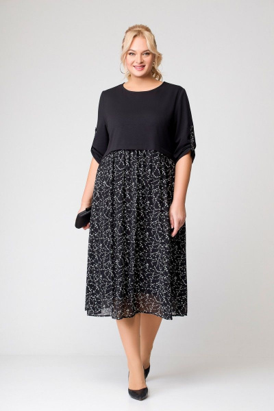 Платье из трикотажа и шифона с декоративным напуском и рукавом ¾ Swallow 639 - фото 4