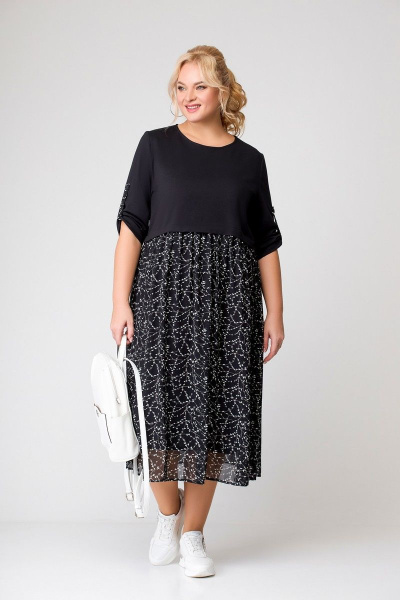 Платье из трикотажа и шифона с декоративным напуском и рукавом ¾ Swallow 639 - фото 2