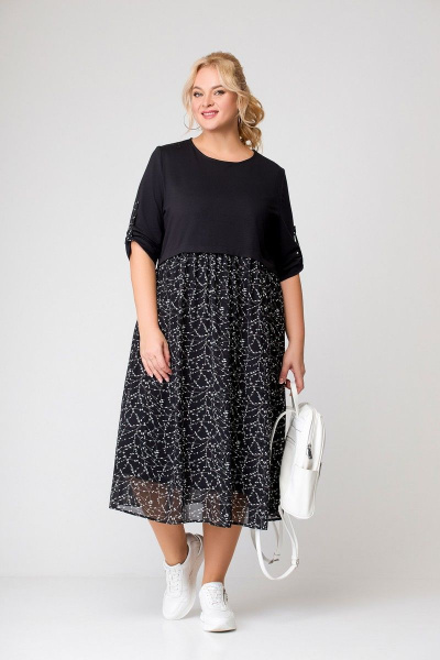 Платье из трикотажа и шифона с декоративным напуском и рукавом ¾ Swallow 639 - фото 1