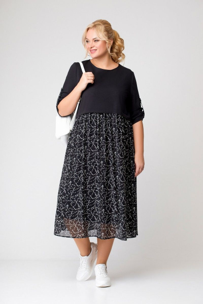 Платье из трикотажа и шифона с декоративным напуском и рукавом ¾ Swallow 639 - фото 5