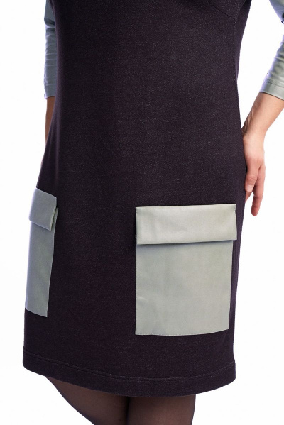 Платье демисезонное женское трикотаж из экокожи с кокеткой Almirastyle 232 серебро - фото 5