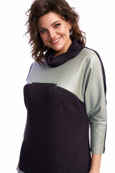 Платье демисезонное женское трикотаж из экокожи с кокеткой Almirastyle 232 серебро - фото 4