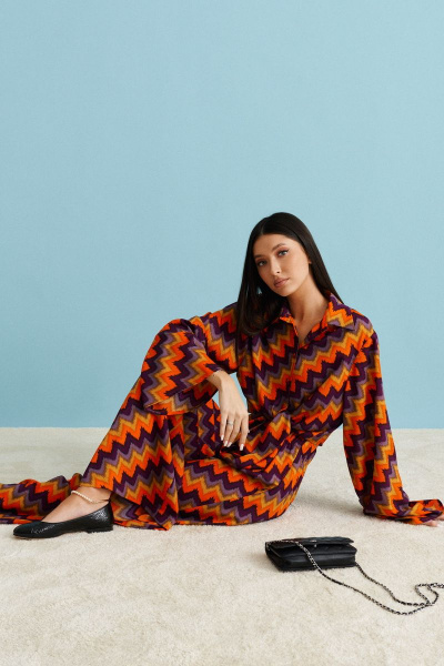 Брюки и рубашка яркий принт свободный крой ANNETE A4106 - фото 2