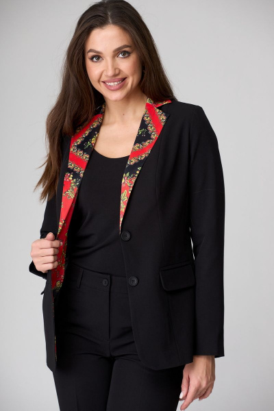 Деловой комплект из жакета и брюк с рельефами БелЭльСтиль 205-2 55 22+596-1 06 22 черный однотон - фото 6