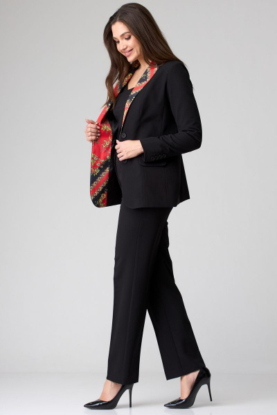Деловой комплект из жакета и брюк с рельефами БелЭльСтиль 205-2 55 22+596-1 06 22 черный однотон - фото 5