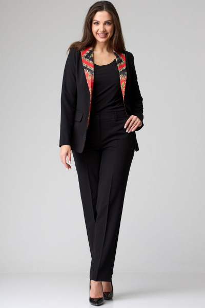 Деловой комплект из жакета и брюк с рельефами БелЭльСтиль 205-2 55 22+596-1 06 22 черный однотон - фото 3