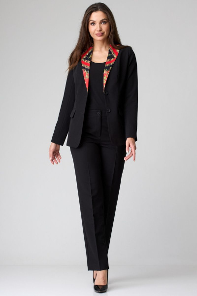 Деловой комплект из жакета и брюк с рельефами БелЭльСтиль 205-2 55 22+596-1 06 22 черный однотон - фото 2