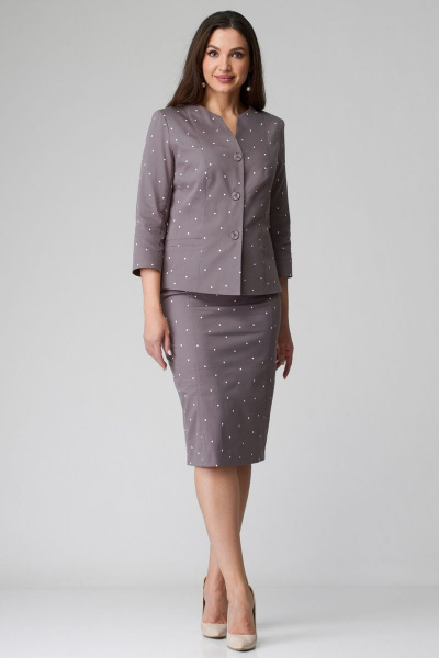Жакет, юбка БелЭльСтиль 723-2 54 22+536-2 53 22 бежевый горох - фото 2